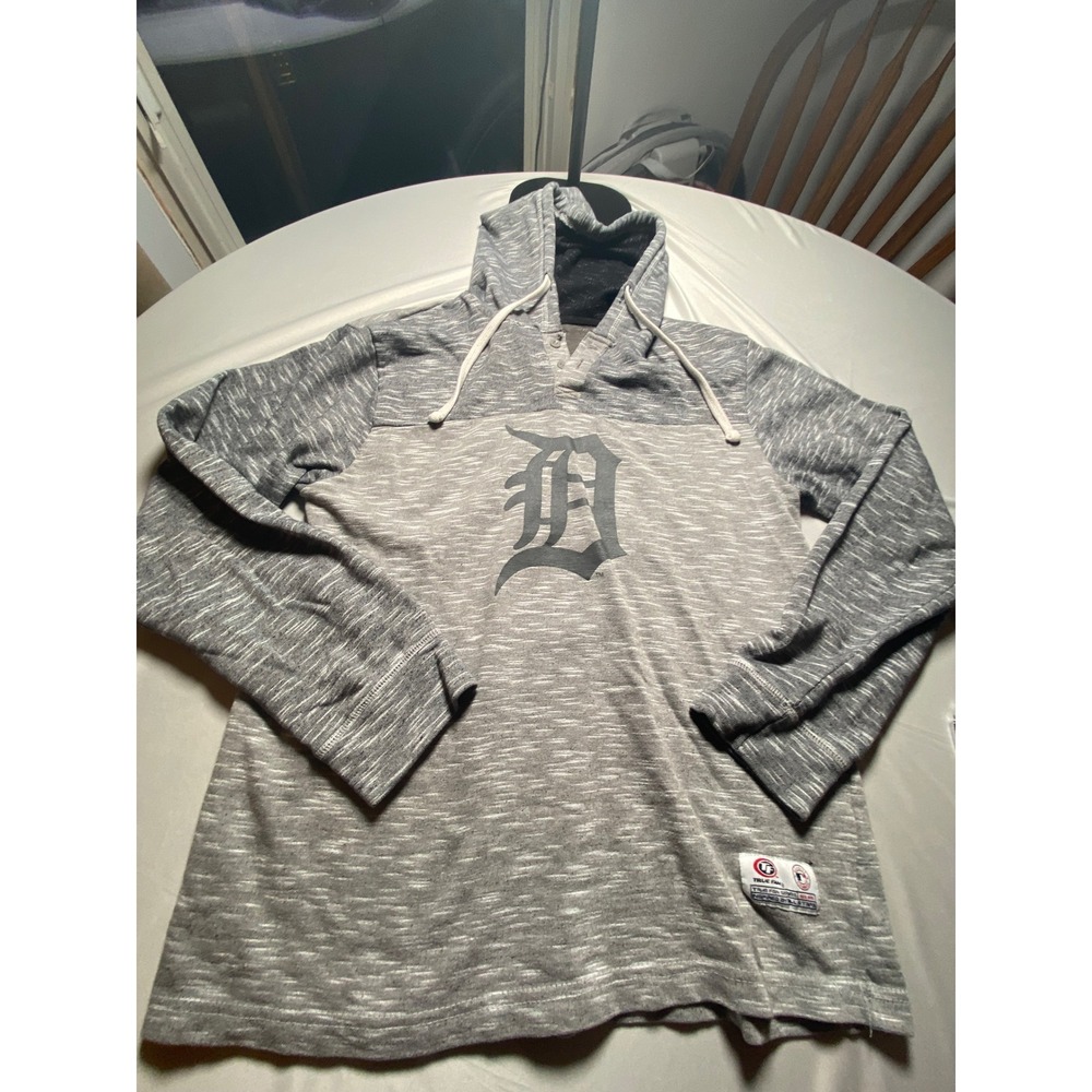 Detroit Tigers MLB True Fan Gray Space Dye Henley Hoodie Mens Medium